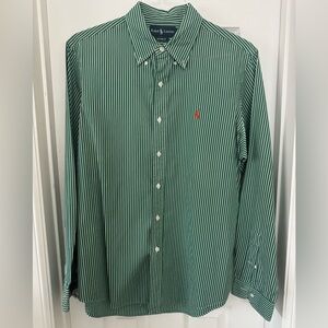 Polo Ralph Lauren Men's Green & White Striped Button-Down Shirt